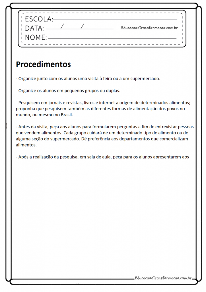 Atividades de Ciências 1 ano - Origem dos Alimentos