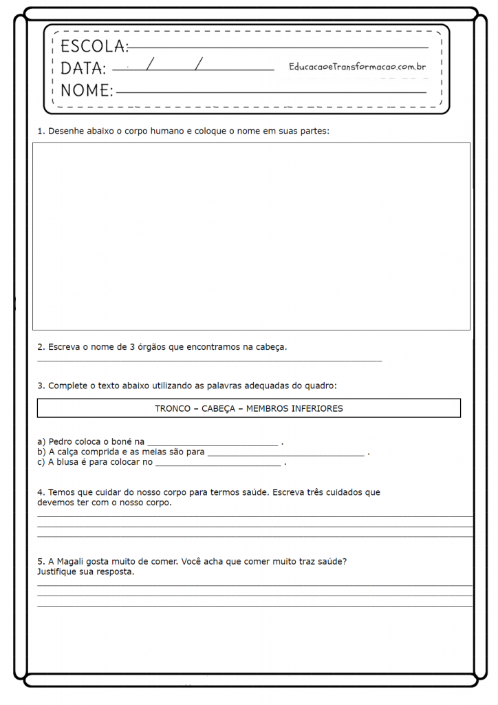 Atividades Corpo Humano de Ciências 2 ano para Imprimir - Folha 01