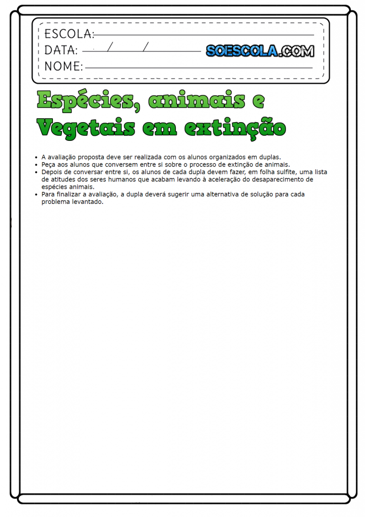 Atividades de ciências 4 ano - O Meio Ambiente: Avaliação