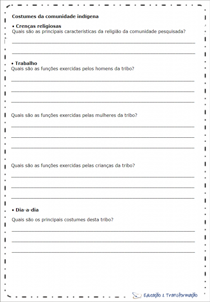 Atividades de História 4 ano - Comunidades Indígenas - Folha 02