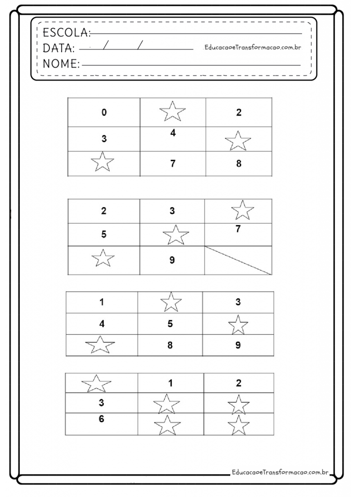 Atividades de Matemática 2º ano - Sequencia numérica do 0 a 9