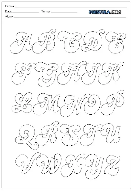 Moldes de Letras para imprimir - Letras do Alfabeto: Cursivas e Retas.