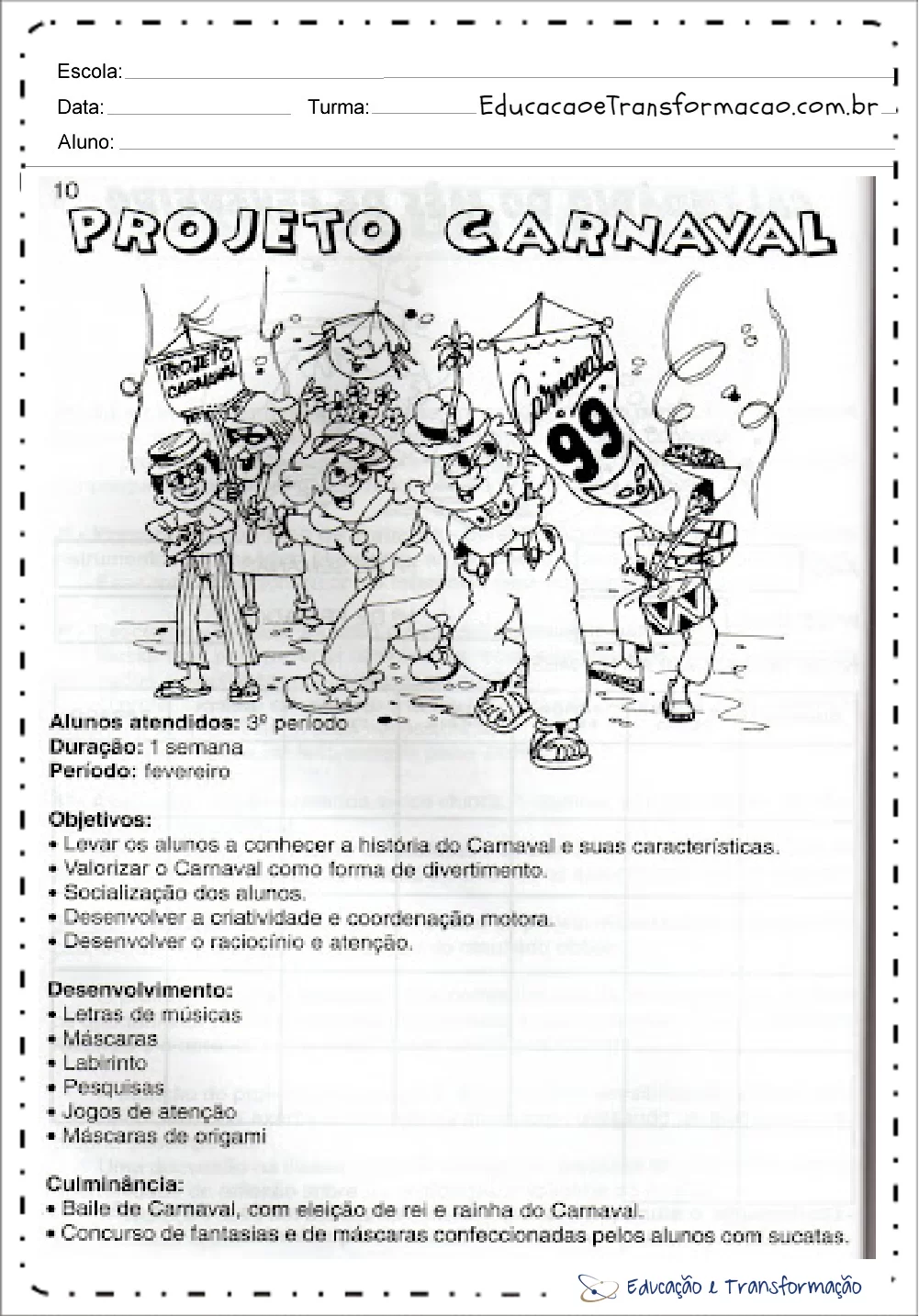Projeto Carnaval Educação Infantil
