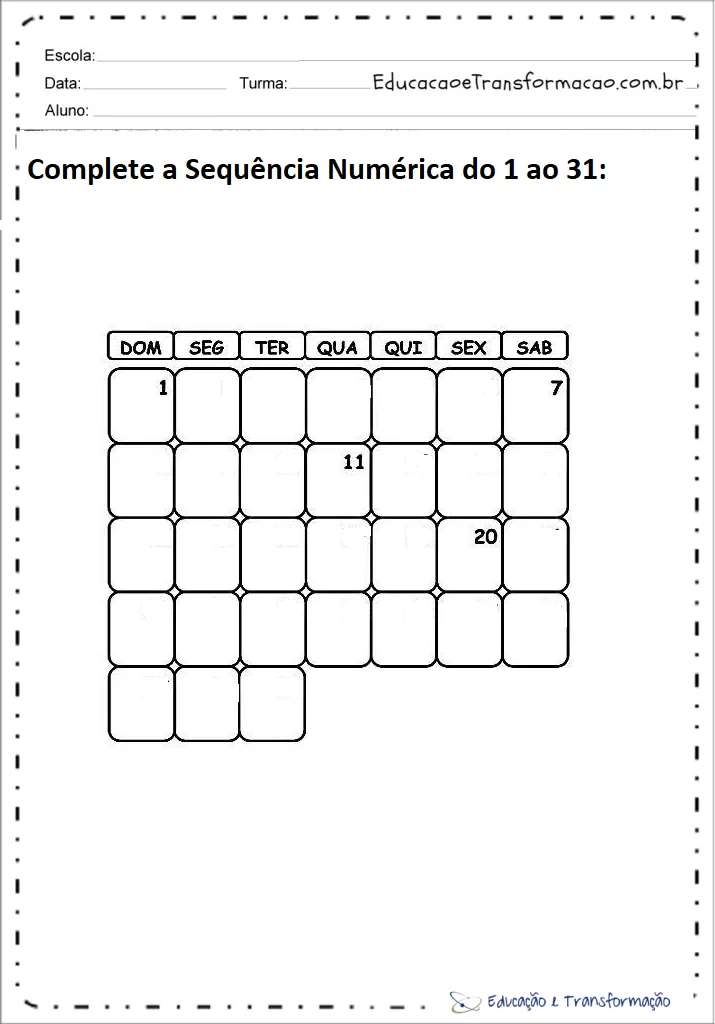Atividades de matemática 1 ano sequencia numérica - Complete